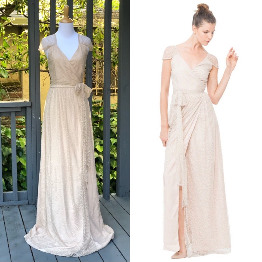 Ceremony by Joanna August Newbury Lace Wrap Floor Length Cream Maxi Gown S NWT